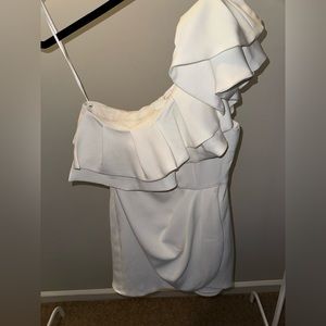 Boutique White One Shoulder Ruffled Dress